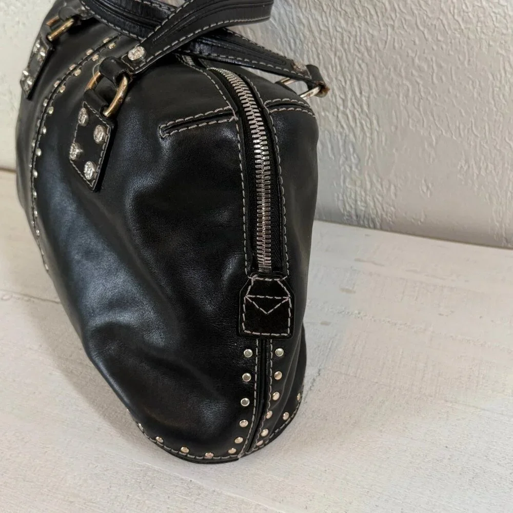 Michael Kors Astor Black Leather Satchel / Top‑Handle Bag Silver Studs